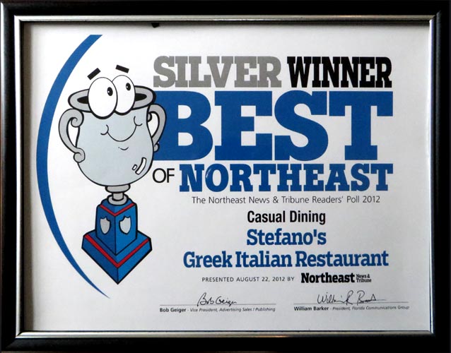 Read more about the article Best Casual Dining in Northeast Tampa 2012 – Stefano Greek Italian Restaurant