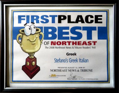 Read more about the article First Place! BEST GREEK in Tampa Northeast 2008 – Stefano Greek Italian Restaurant