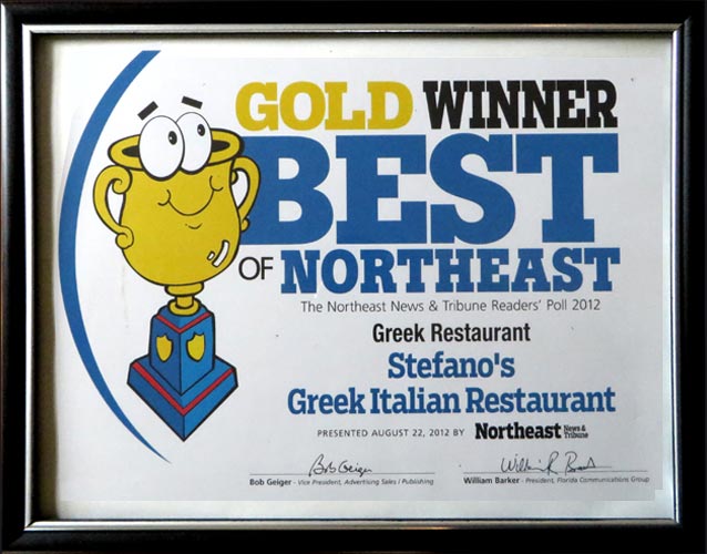 You are currently viewing Stefano Greek Italian Restaurant voted BEST GREEK restaurant in Northeast Tampa 2012