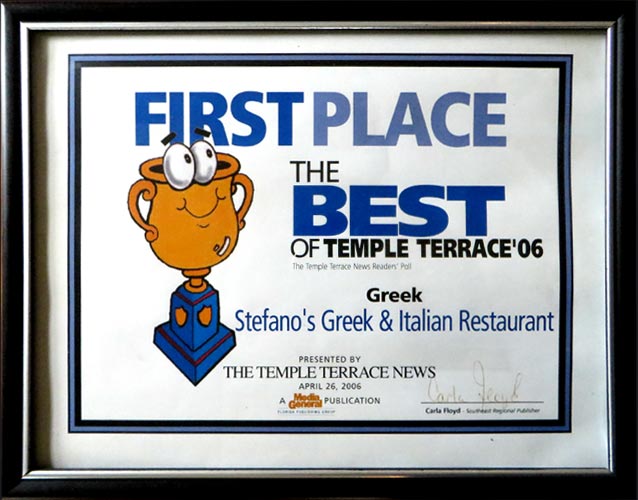 You are currently viewing BEST GREEK in Temple Terrace 2006 – Stefano Greek Italian Restaurant
