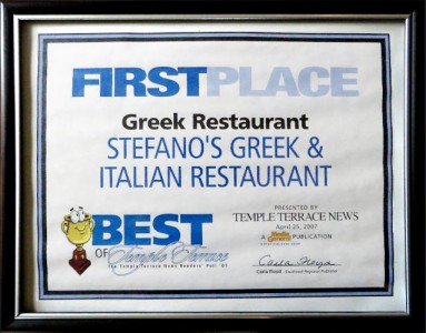 Read more about the article Best of Temple Terrace 2007 – BEST GREEK restaurant, Stefano Greek Italian Restaurant